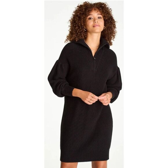 NWT 525 America Pleat Sleeve Quarter Zip Sweater Dress Black-sz XS - Picture 1 of 9